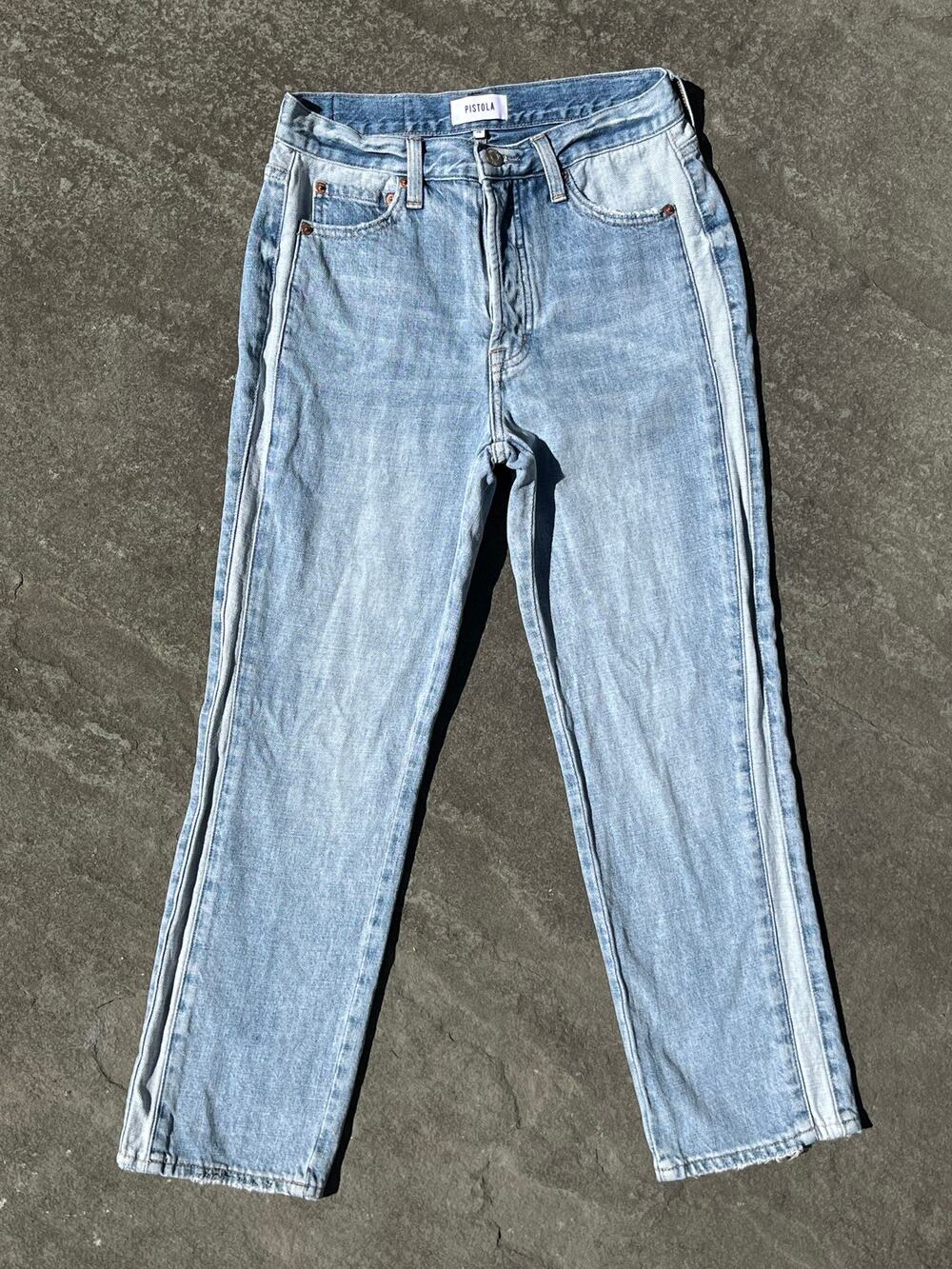 Pistola Monroe Side Stripe High Rise Cropped Cigarette Jeans Sz 26 Light Wash